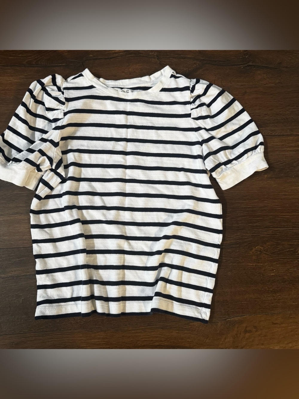LOFT White and Navy Striped Puff Sleeve Tee